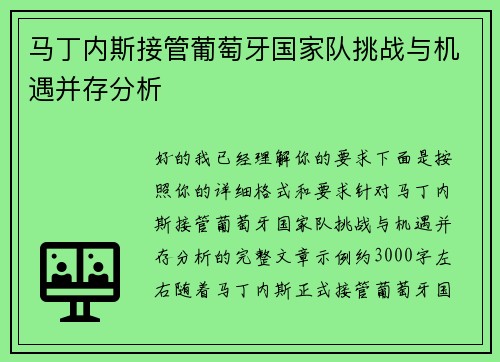 马丁内斯接管葡萄牙国家队挑战与机遇并存分析